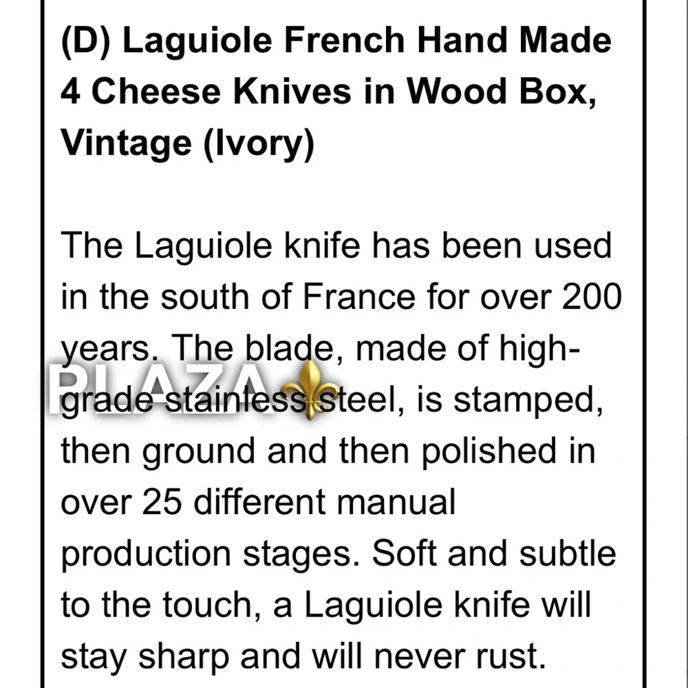 Vtg Laguiole Ivory 4 Piece Cheese Knife Set in Wooden Box, New